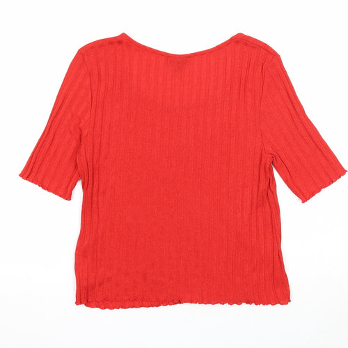 Topshop Womens Red Polyester Basic T-Shirt Size 12 Round Neck