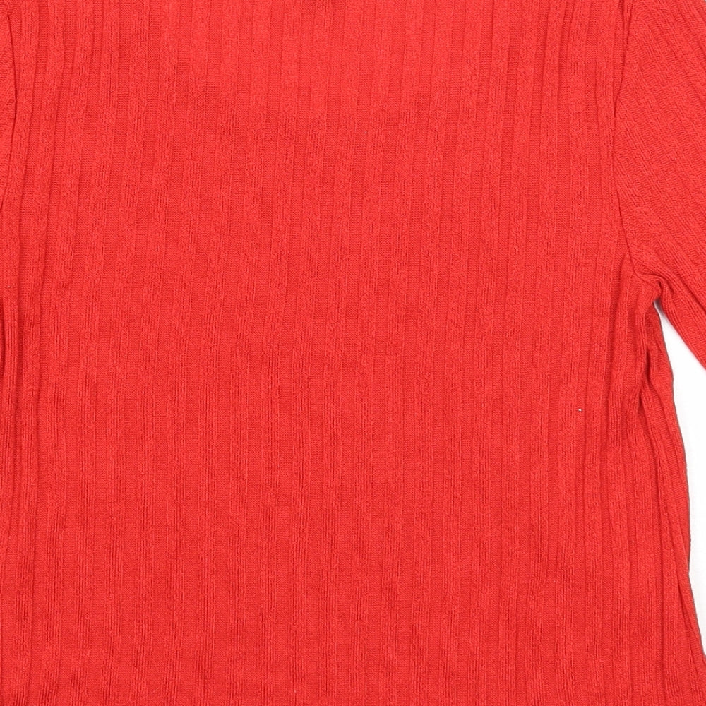 Topshop Womens Red Polyester Basic T-Shirt Size 12 Round Neck