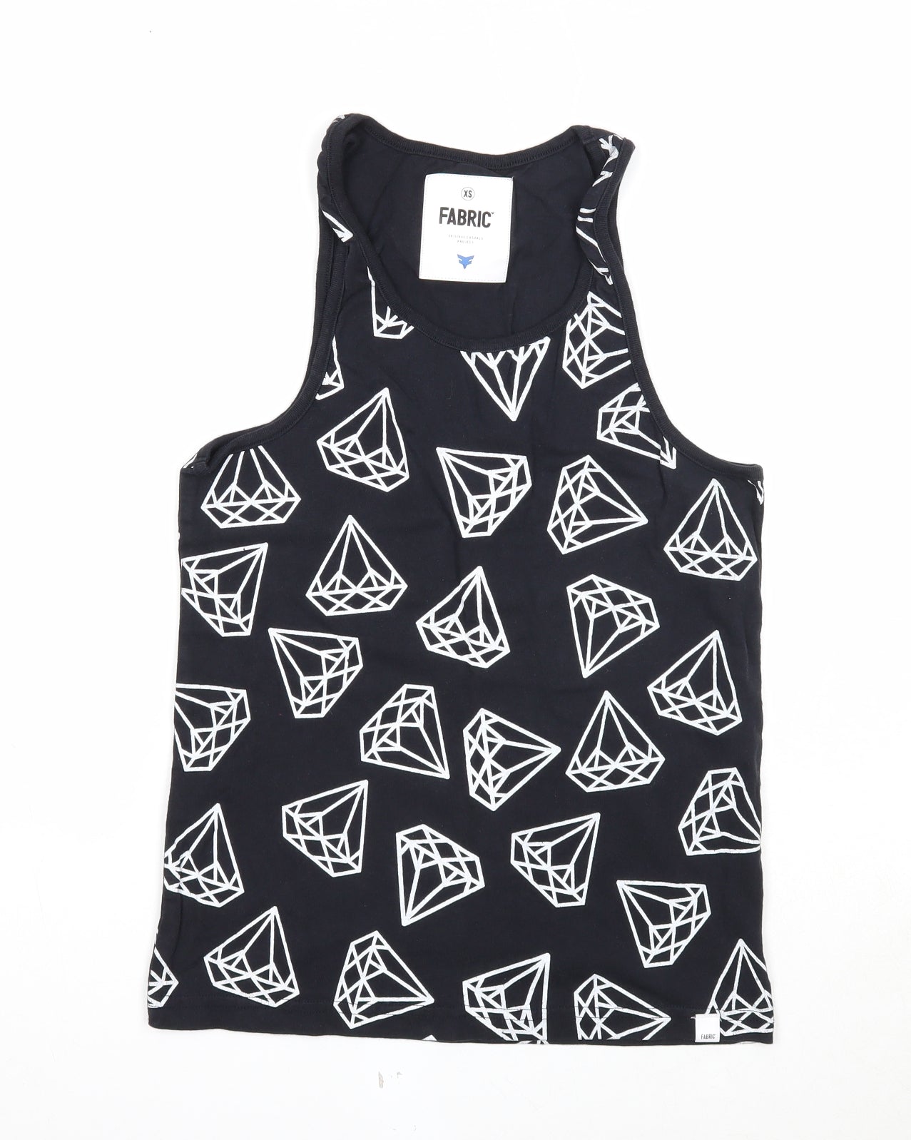 Fabric Womens Blue Geometric Cotton Basic Tank Size XS Round Neck - Diamond Print