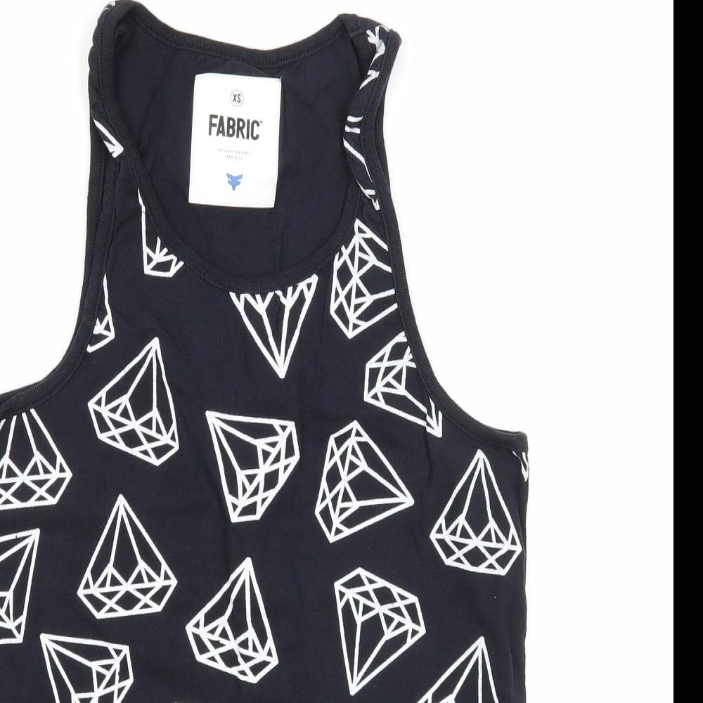 Fabric Womens Blue Geometric Cotton Basic Tank Size XS Round Neck - Diamond Print