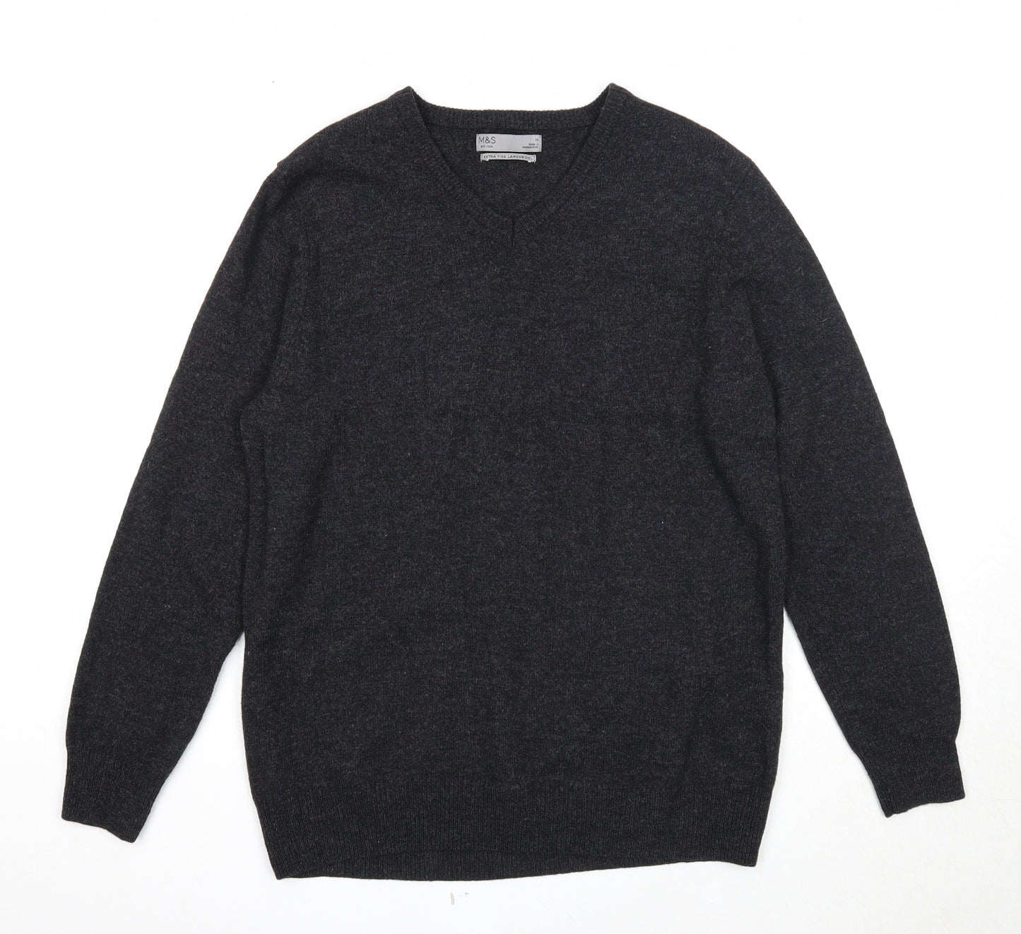 Marks and Spencer Mens Black V-Neck Wool Pullover Jumper Size M Long Sleeve