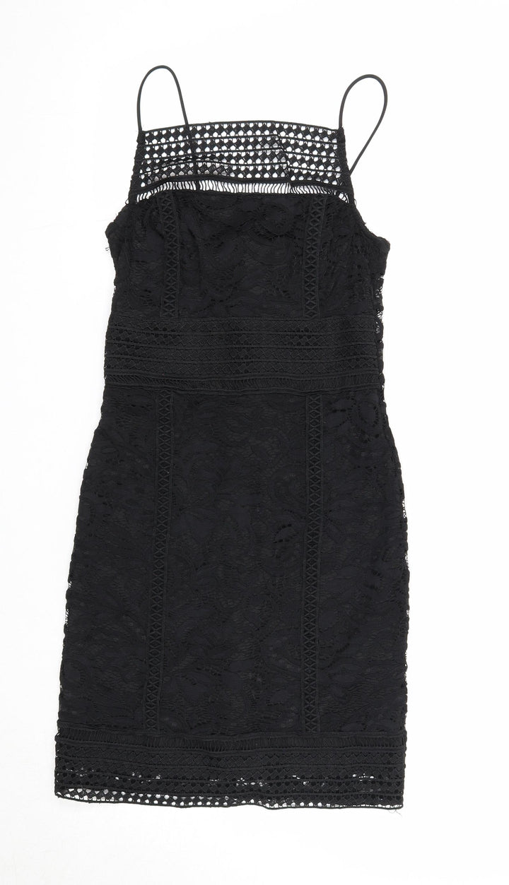 Topshop Womens Black Geometric Nylon A-Line Size 8 Square Neck Zip