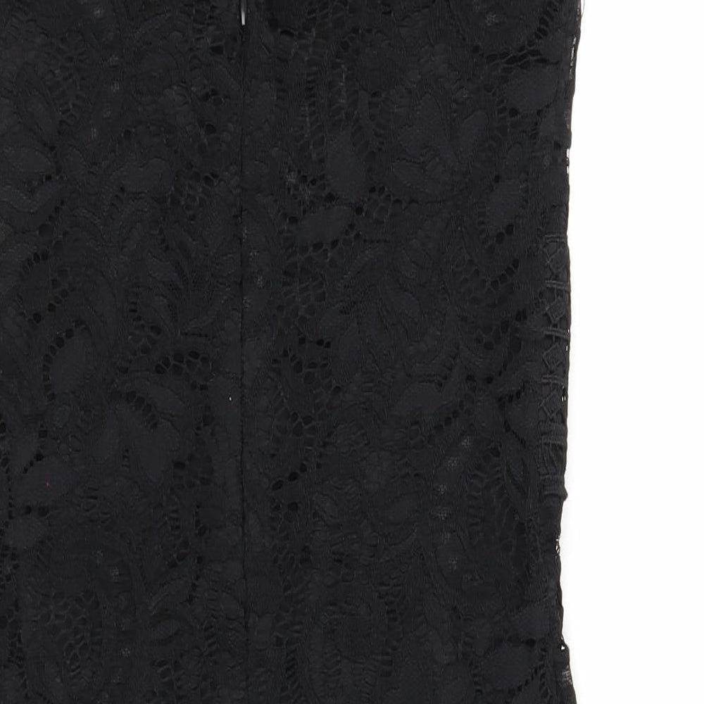 Topshop Womens Black Geometric Nylon A-Line Size 8 Square Neck Zip