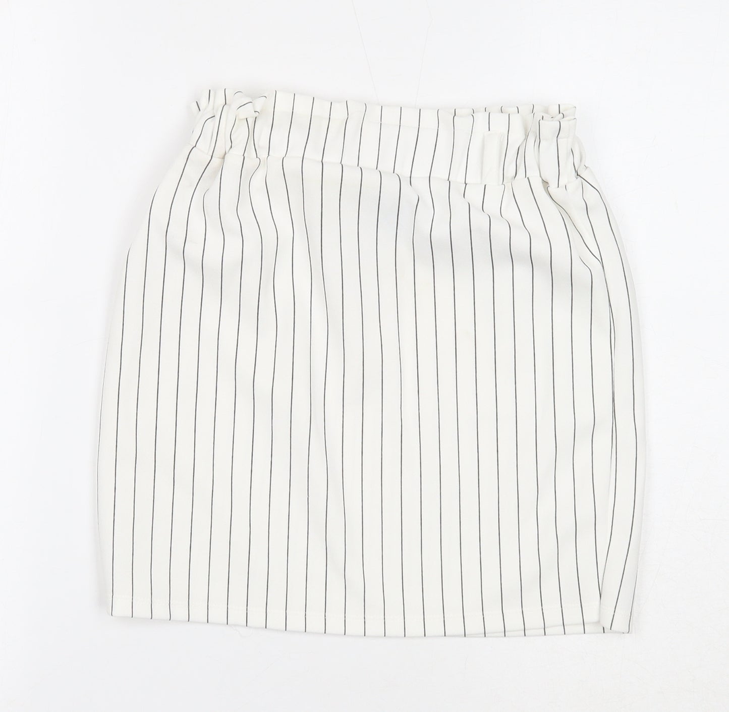 New Look Womens White Striped Polyester A-Line Skirt Size 4