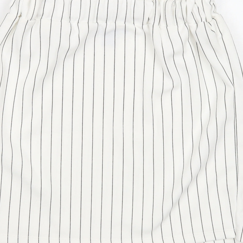 New Look Womens White Striped Polyester A-Line Skirt Size 4