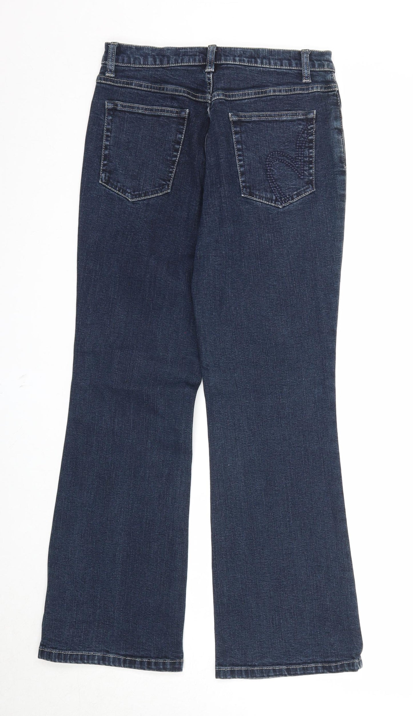 Per Una Womens Blue Cotton Bootcut Jeans Size 12 Regular Zip