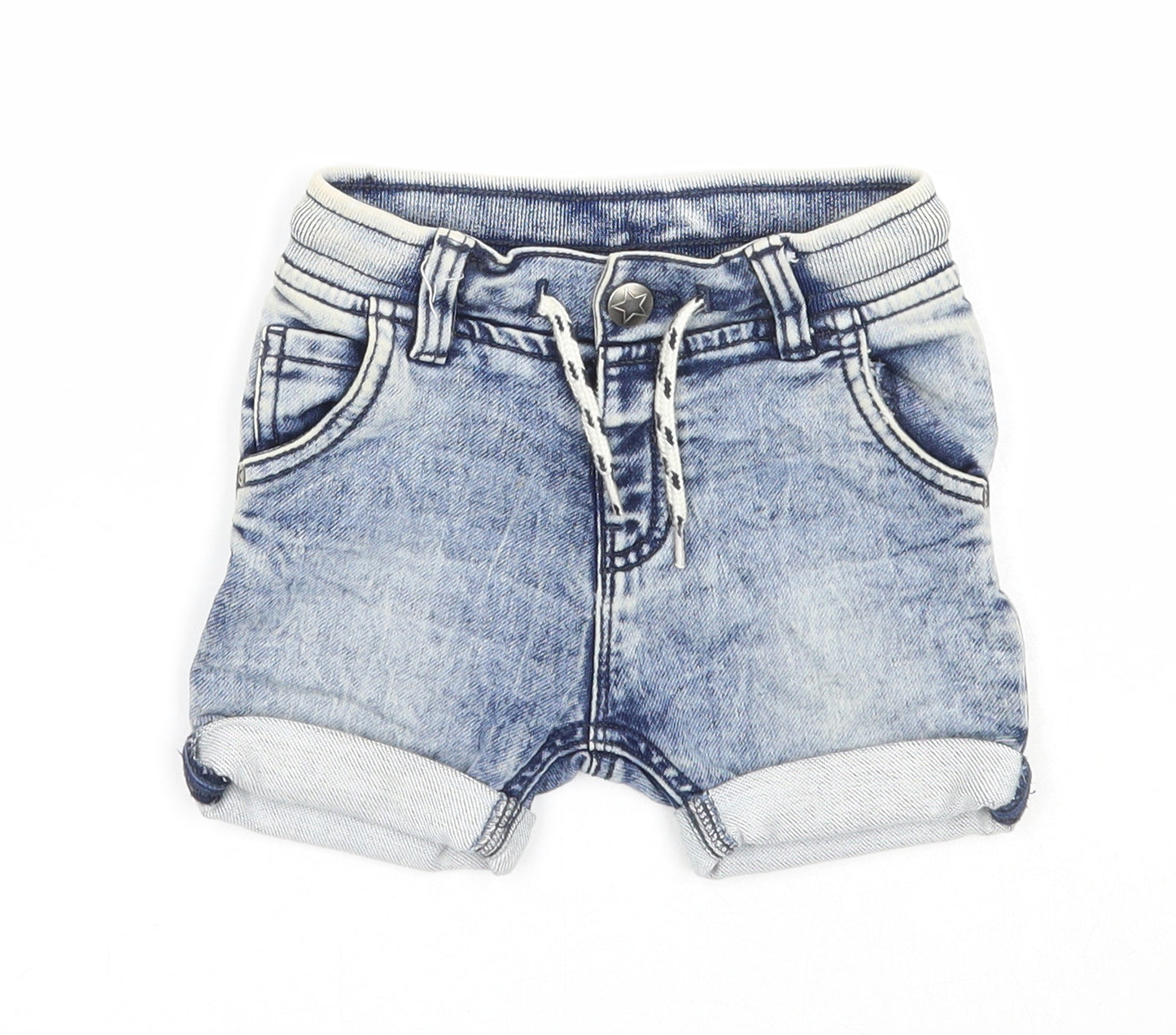 TU Boys Blue Cotton Cropped Trousers Size 12-18 Months Drawstring