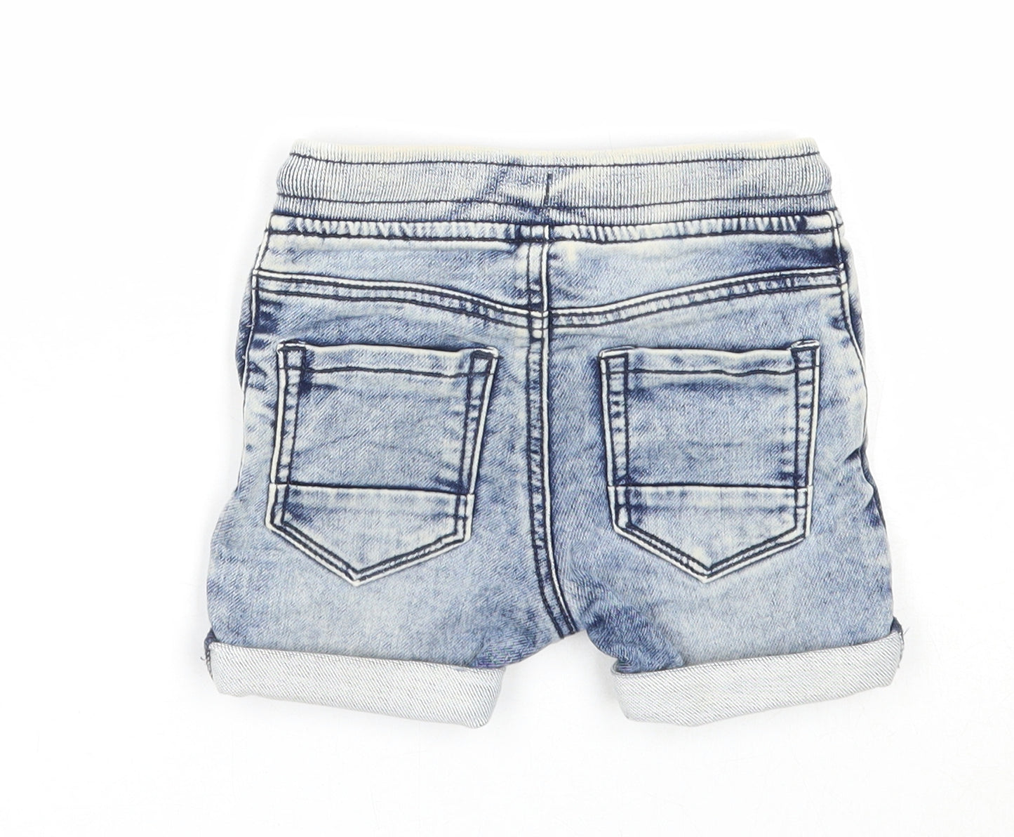 TU Boys Blue Cotton Cropped Trousers Size 12-18 Months Drawstring