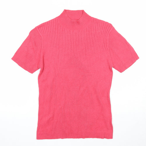 Joie de Vivre Womens Pink High Neck Ramie Pullover Jumper Size M - Ribbed