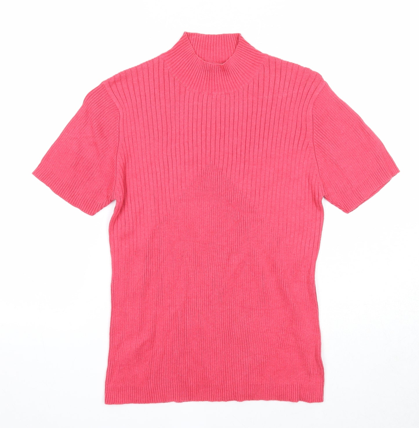 Joie de Vivre Womens Pink High Neck Ramie Pullover Jumper Size M - Ribbed