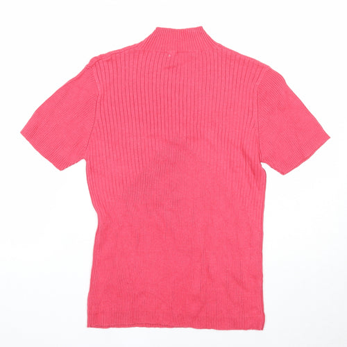 Joie de Vivre Womens Pink High Neck Ramie Pullover Jumper Size M - Ribbed