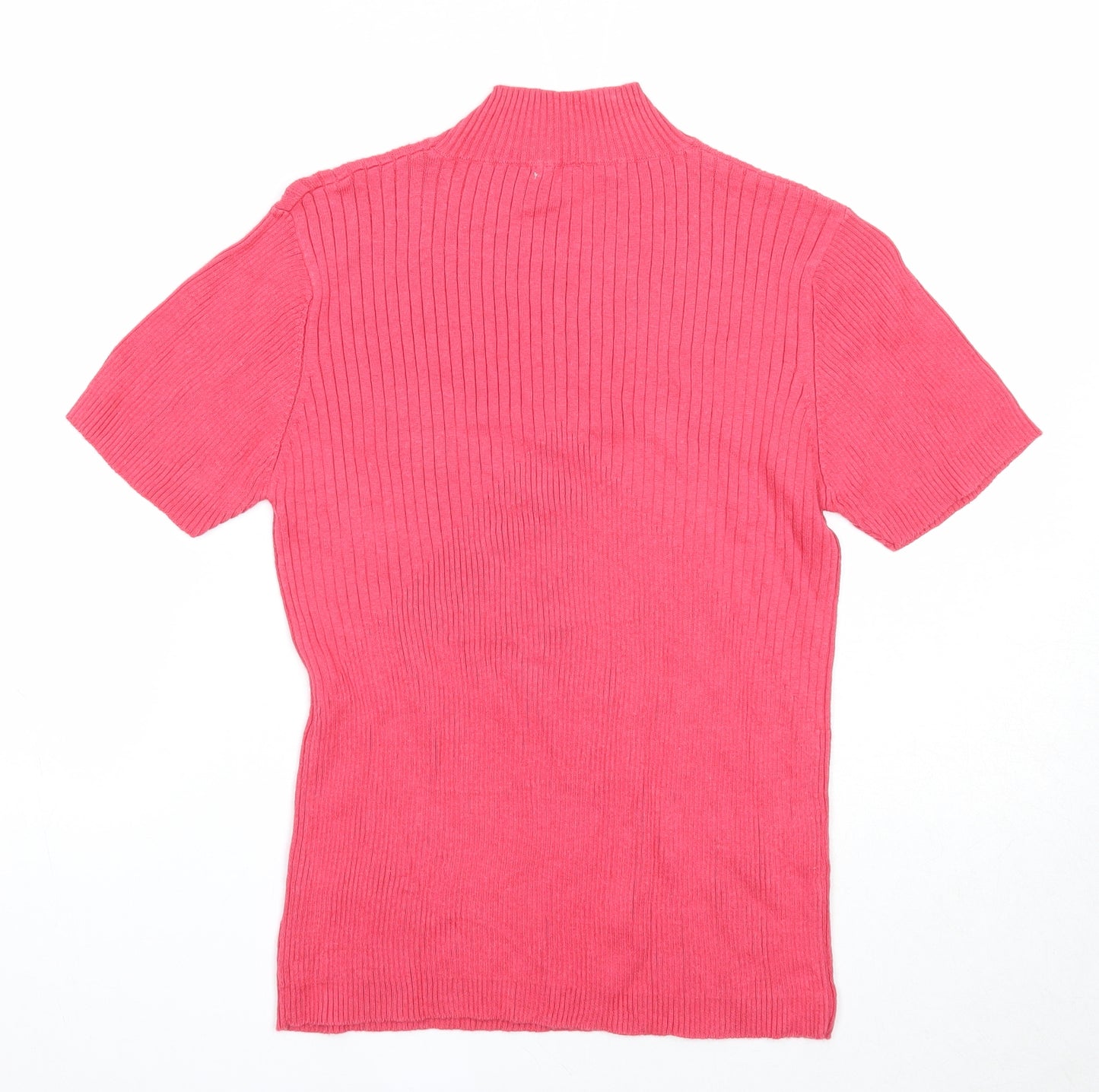 Joie de Vivre Womens Pink High Neck Ramie Pullover Jumper Size M - Ribbed