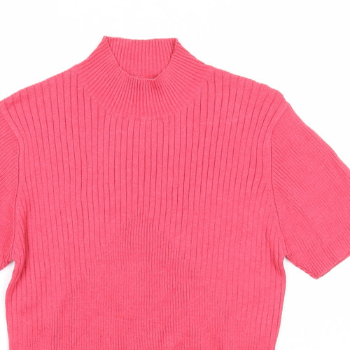 Joie de Vivre Womens Pink High Neck Ramie Pullover Jumper Size M - Ribbed