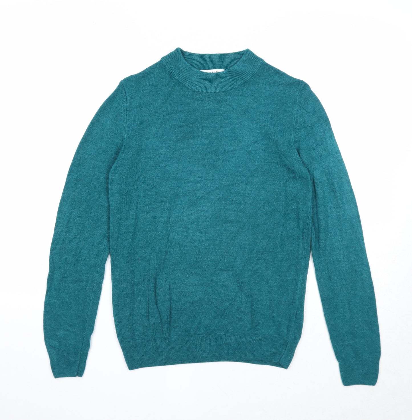 Marks and Spencer Womens Green Mock Neck Acrylic Pullover Jumper Size 8