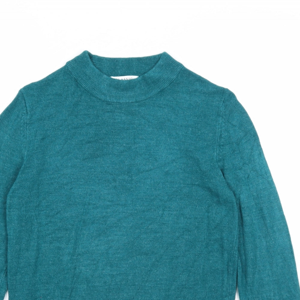 Marks and Spencer Womens Green Mock Neck Acrylic Pullover Jumper Size 8