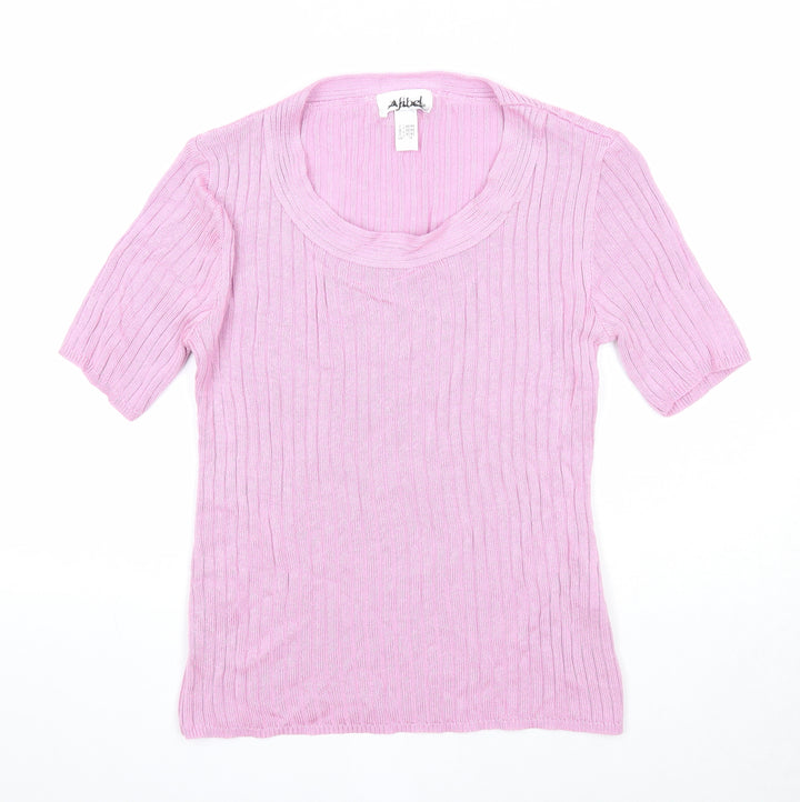 Afibel Womens Pink Scoop Neck Acrylic Pullover Jumper Size 14 - Ribbed