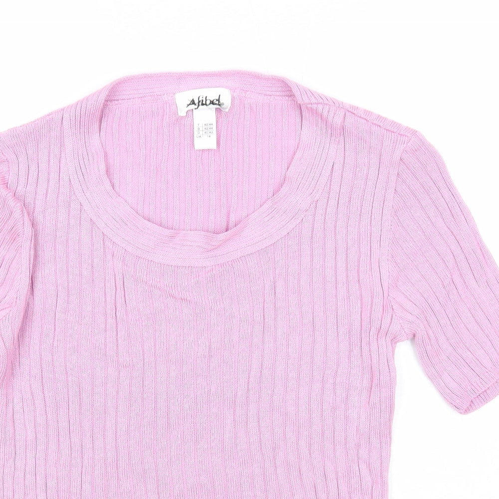 Afibel Womens Pink Scoop Neck Acrylic Pullover Jumper Size 14 - Ribbed