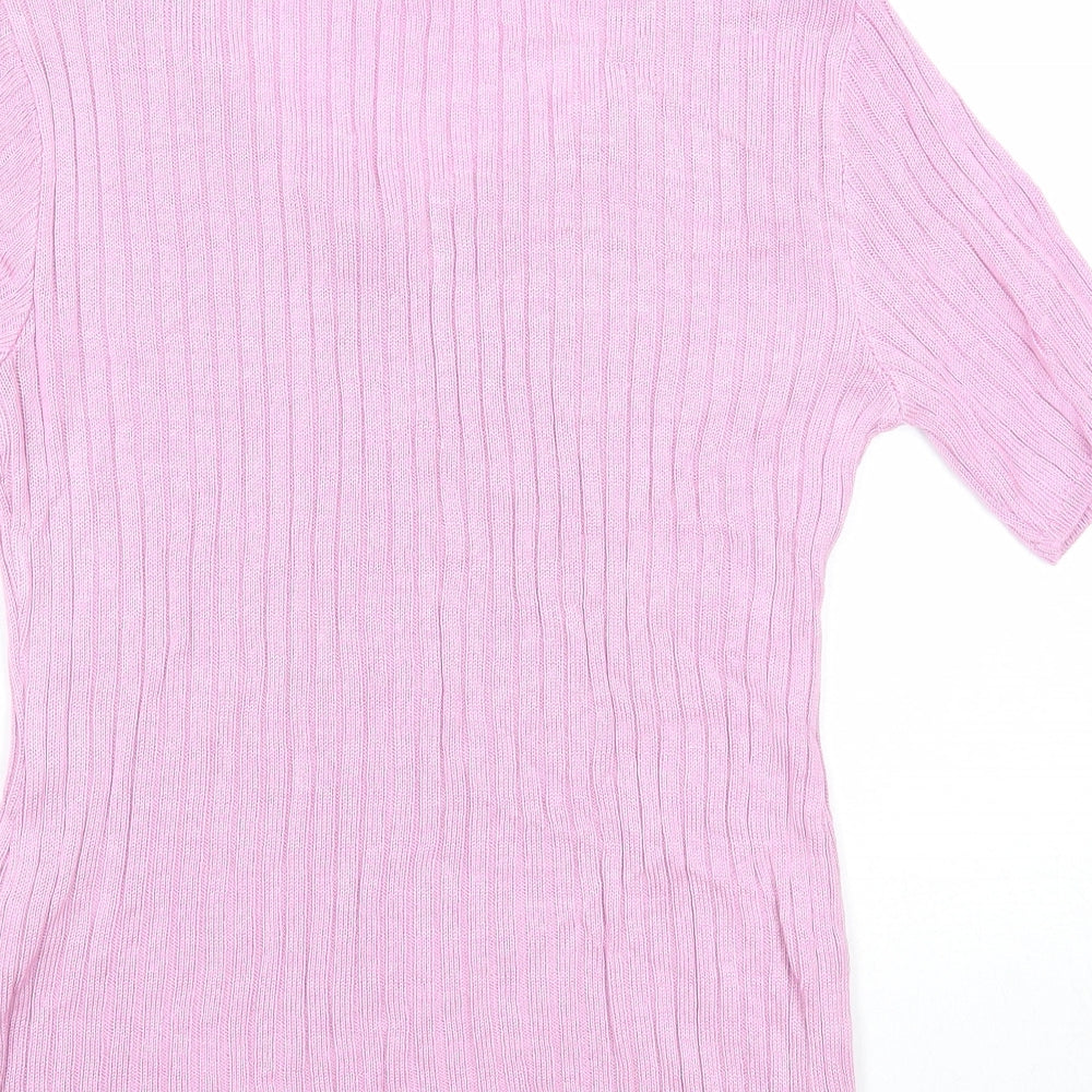 Afibel Womens Pink Scoop Neck Acrylic Pullover Jumper Size 14 - Ribbed