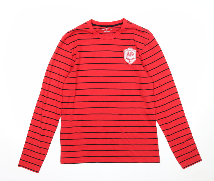 Cardiff City FC Mens Red Striped Cotton Button-Up Size S Round Neck Push Lock - Cardiff City FC
