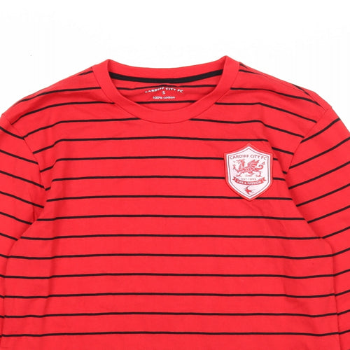 Cardiff City FC Mens Red Striped Cotton Button-Up Size S Round Neck Push Lock - Cardiff City FC