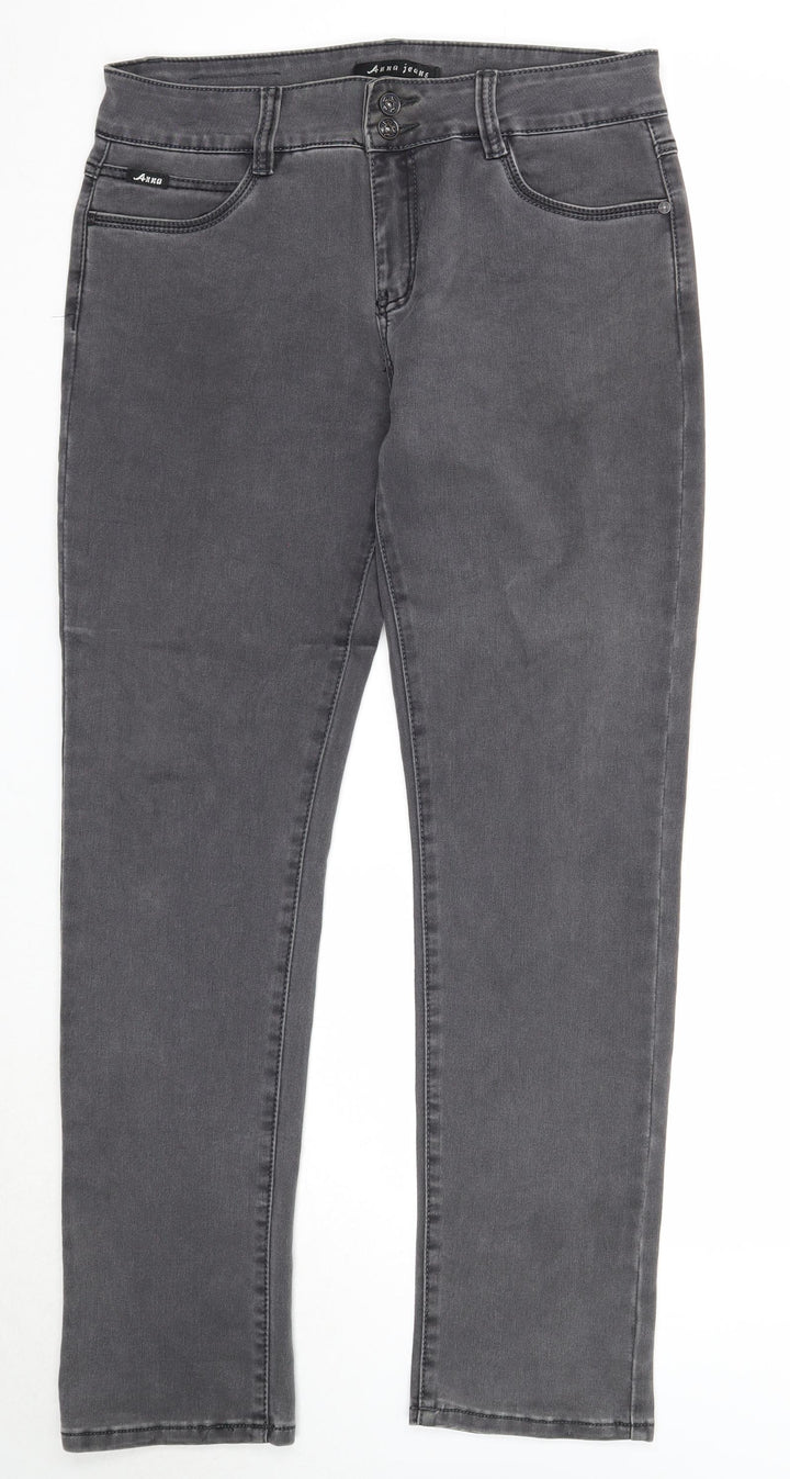 Anna Jeans Womens Grey Cotton Straight Jeans Size 34 in Regular Zip