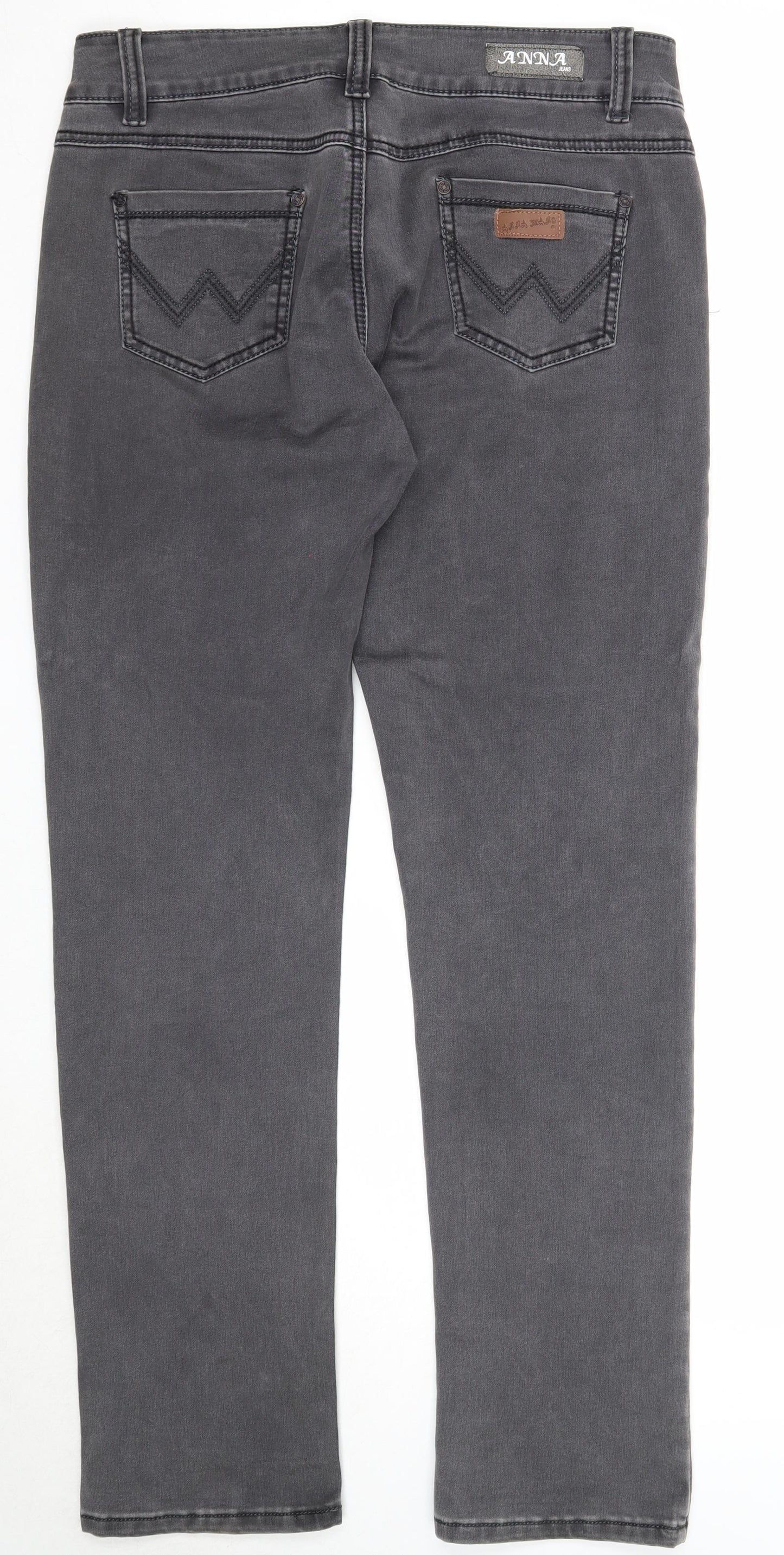 Anna Jeans Womens Grey Cotton Straight Jeans Size 34 in Regular Zip