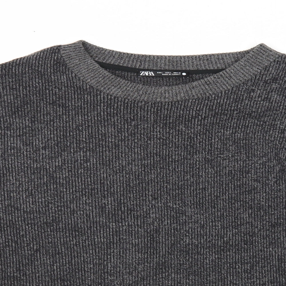 Zara Womens Grey Round Neck Polyester Pullover Jumper Size L