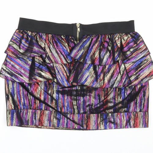 River Island Womens Multicoloured Geometric Polyester Mini Skirt Size 8 Zip