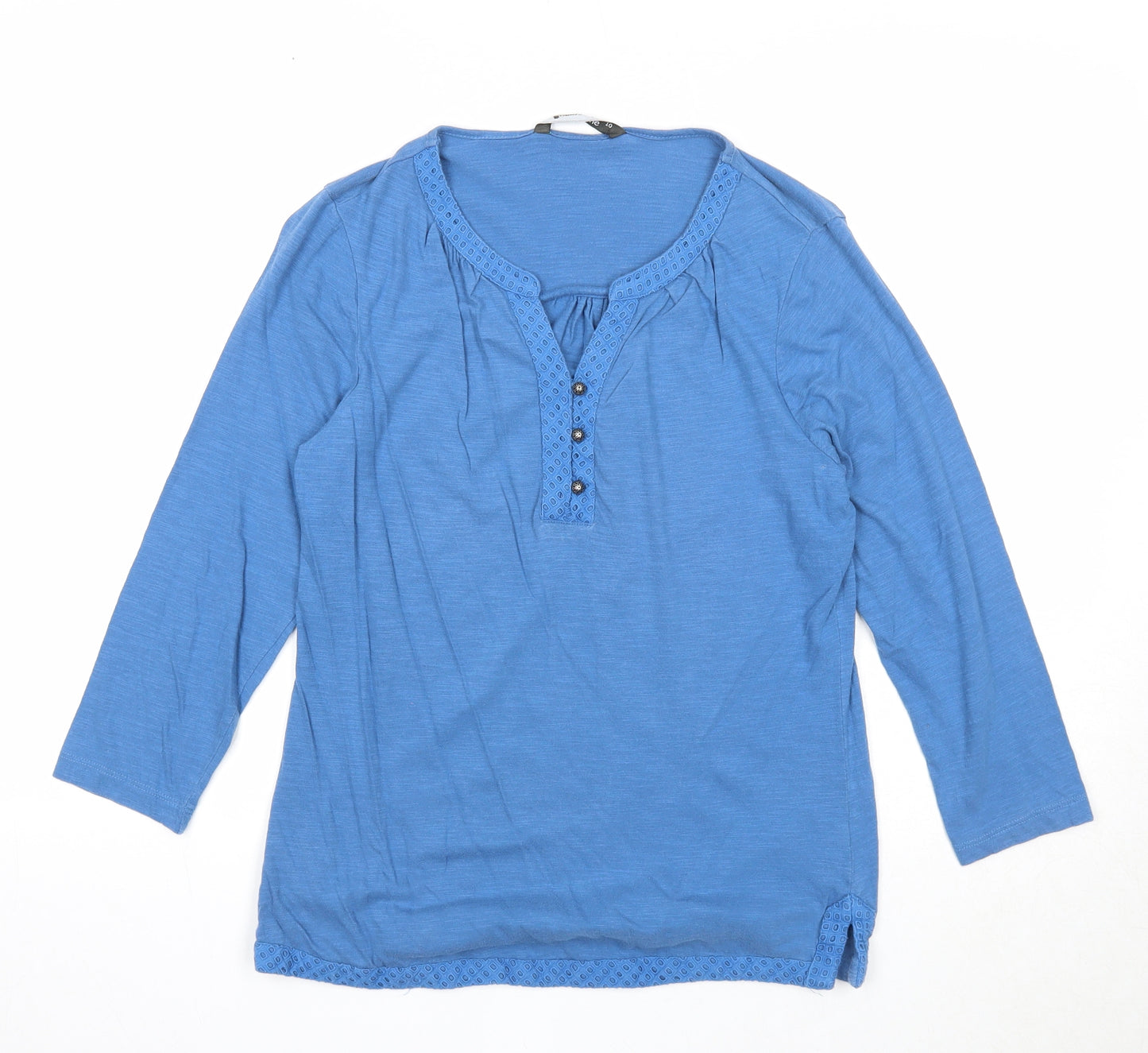 Bonmarché Womens Blue Cotton Basic T-Shirt Size 10 V-Neck