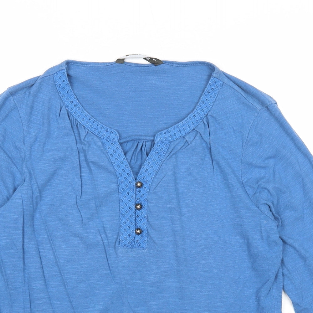 Bonmarché Womens Blue Cotton Basic T-Shirt Size 10 V-Neck