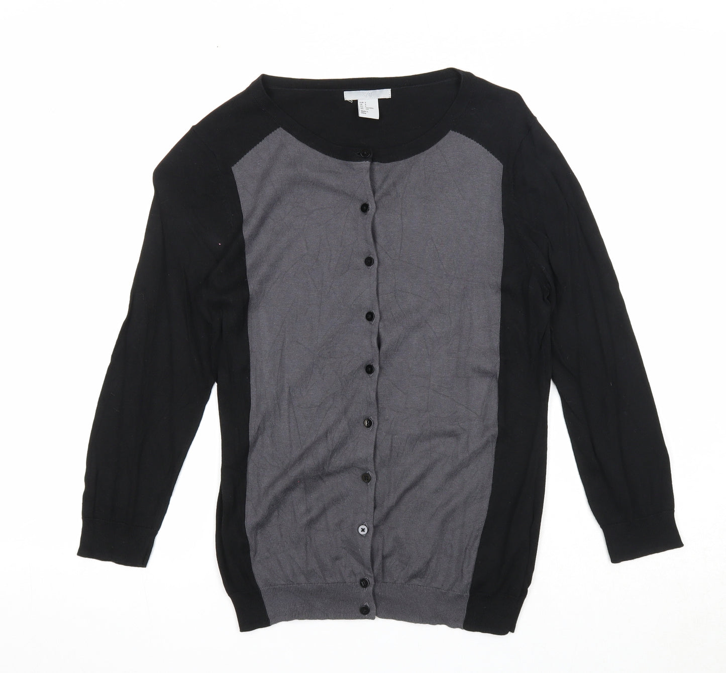 H&M Womens Black Round Neck Cotton Cardigan Jumper Size S