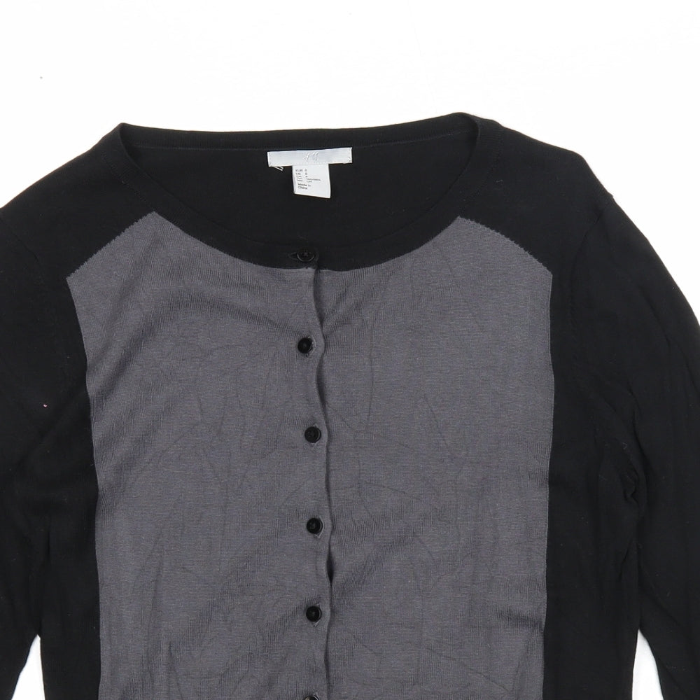 H&M Womens Black Round Neck Cotton Cardigan Jumper Size S