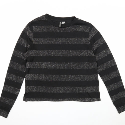 Divided Womens Black Round Neck Striped Polyester Pullover Jumper Size S