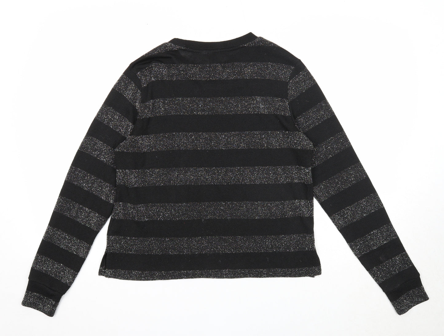 Divided Womens Black Round Neck Striped Polyester Pullover Jumper Size S