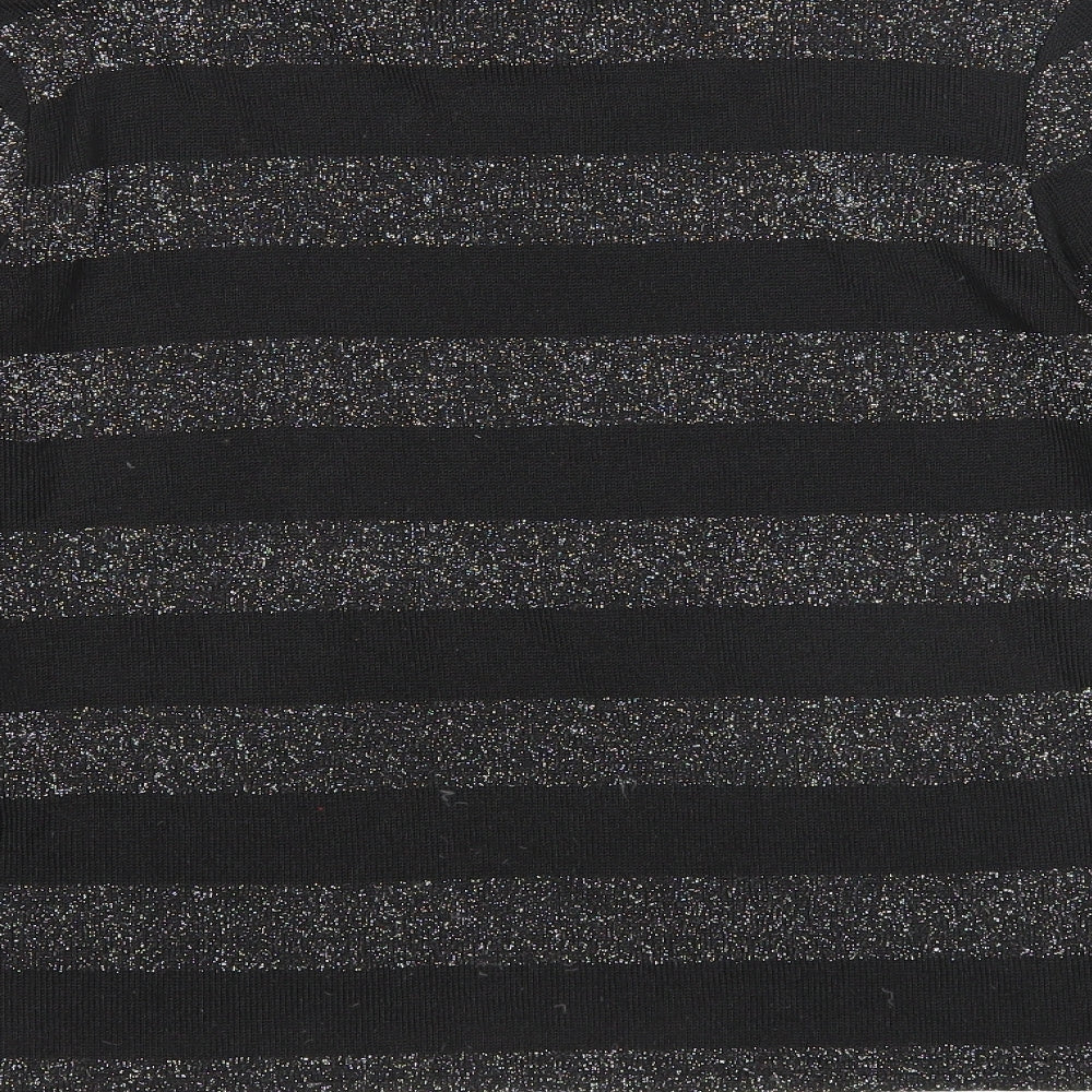 Divided Womens Black Round Neck Striped Polyester Pullover Jumper Size S