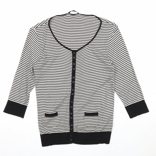 Planet Womens Black Scoop Neck Striped Cotton Cardigan Jumper Size M