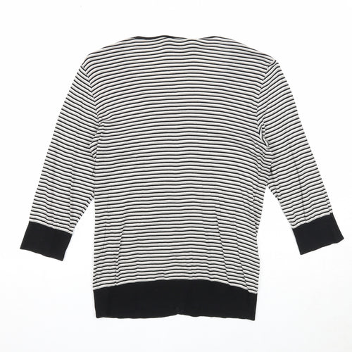 Planet Womens Black Scoop Neck Striped Cotton Cardigan Jumper Size M