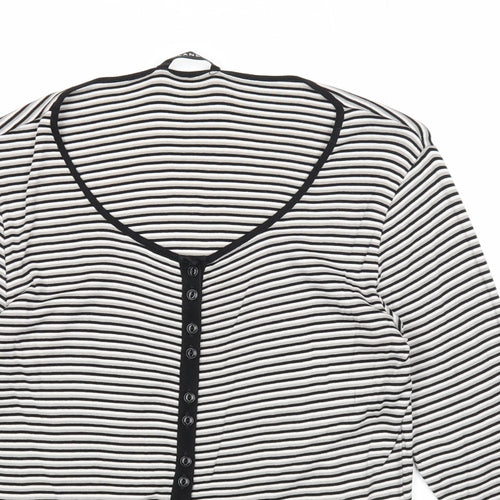 Planet Womens Black Scoop Neck Striped Cotton Cardigan Jumper Size M