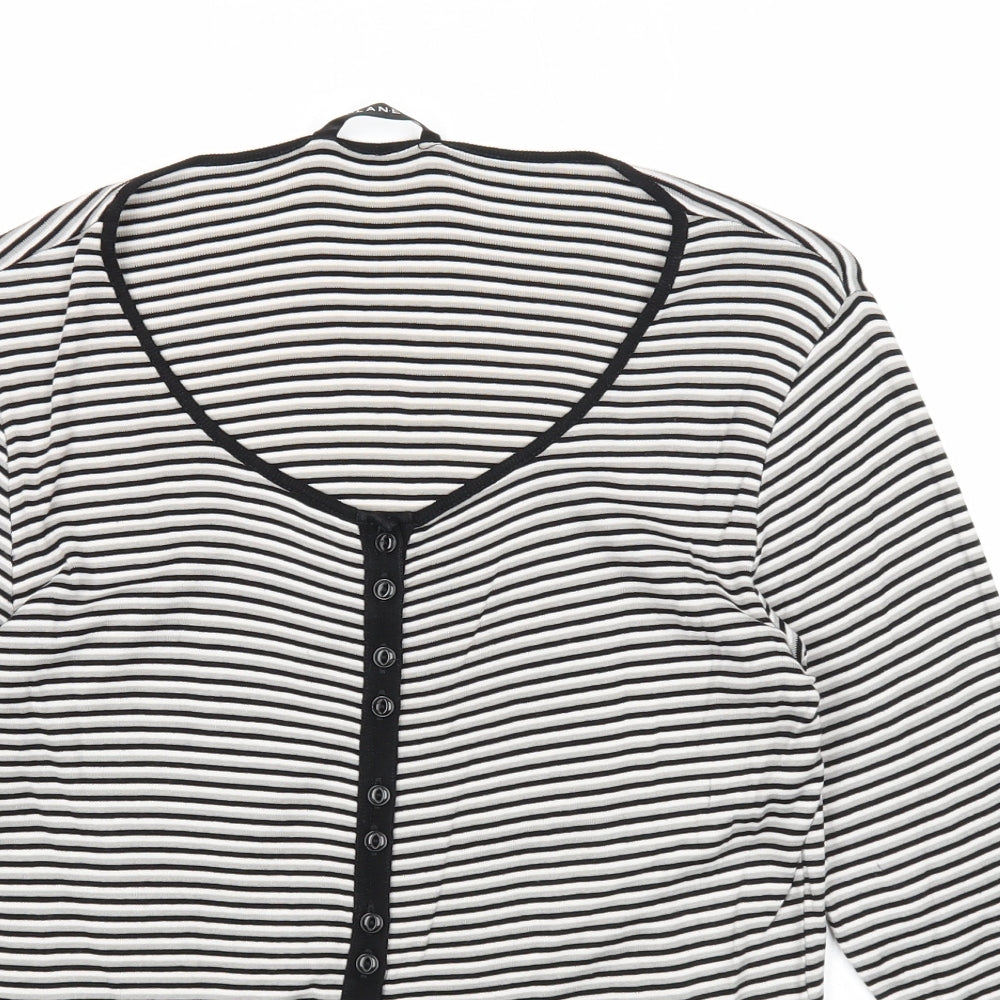 Planet Womens Black Scoop Neck Striped Cotton Cardigan Jumper Size M
