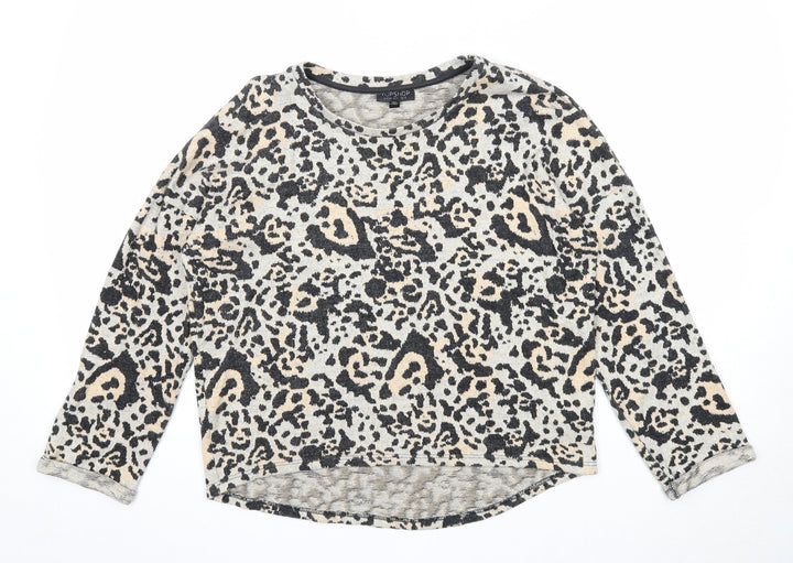 Topshop Womens Multicoloured Round Neck Animal Print Cotton Pullover Jumper Size 10 - Leopard Pattern