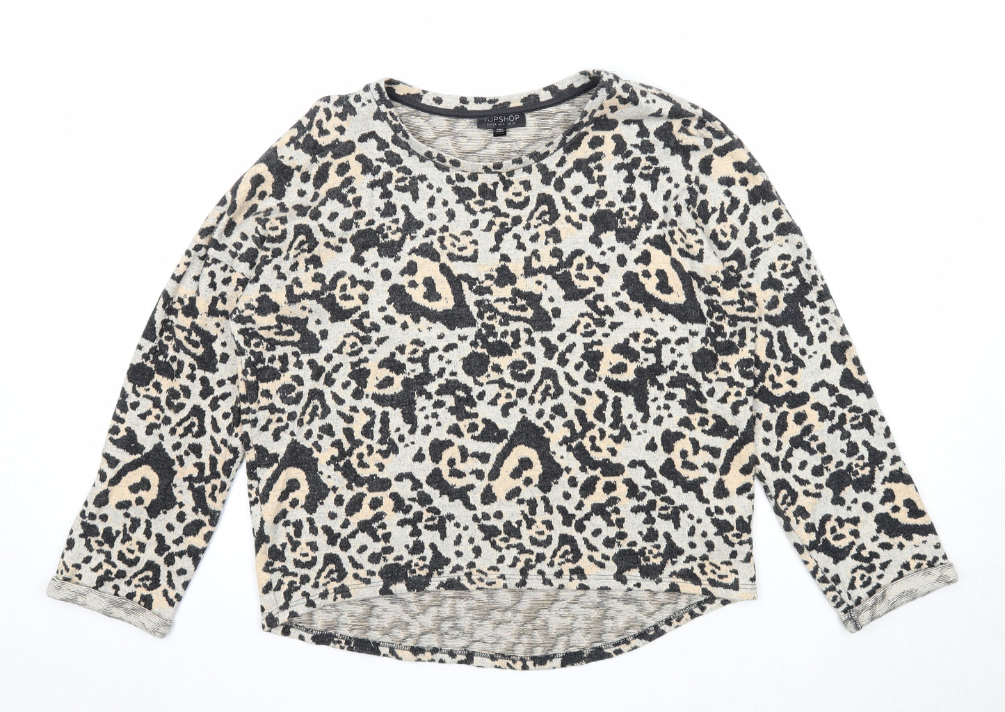 Topshop Womens Multicoloured Round Neck Animal Print Cotton Pullover Jumper Size 10 - Leopard Pattern