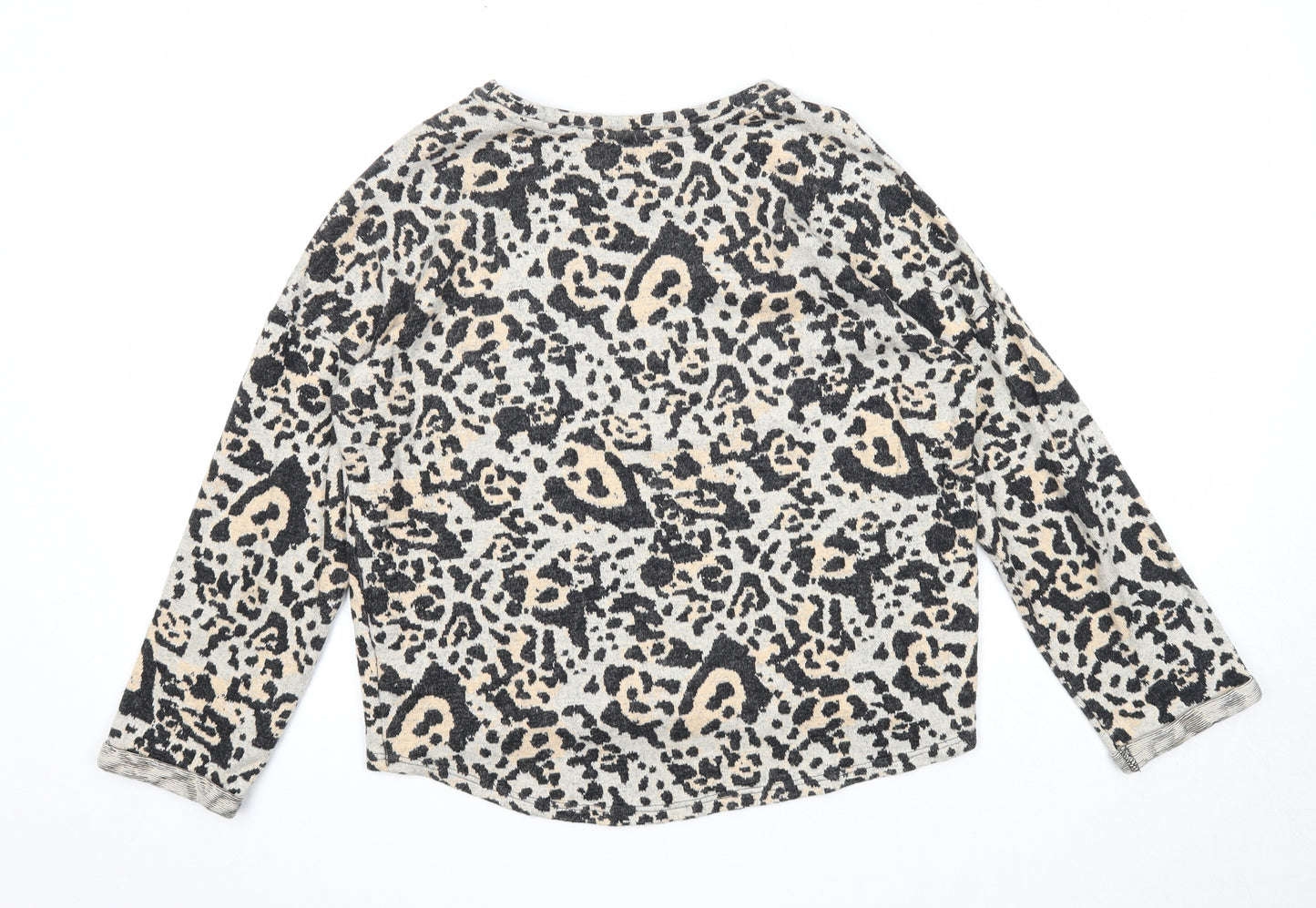 Topshop Womens Multicoloured Round Neck Animal Print Cotton Pullover Jumper Size 10 - Leopard Pattern