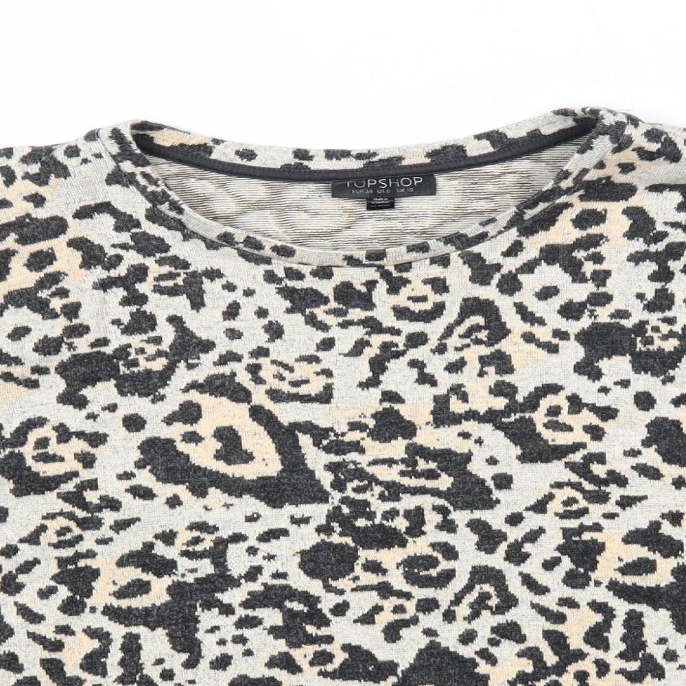 Topshop Womens Multicoloured Round Neck Animal Print Cotton Pullover Jumper Size 10 - Leopard Pattern