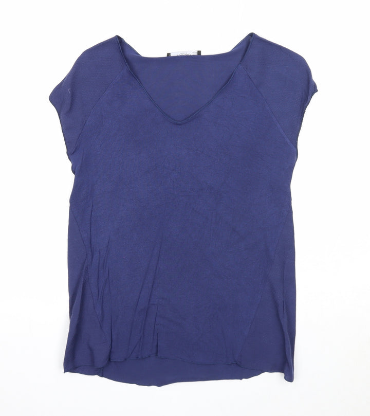 Mango Womens Blue Viscose Basic T-Shirt Size XS V-Neck