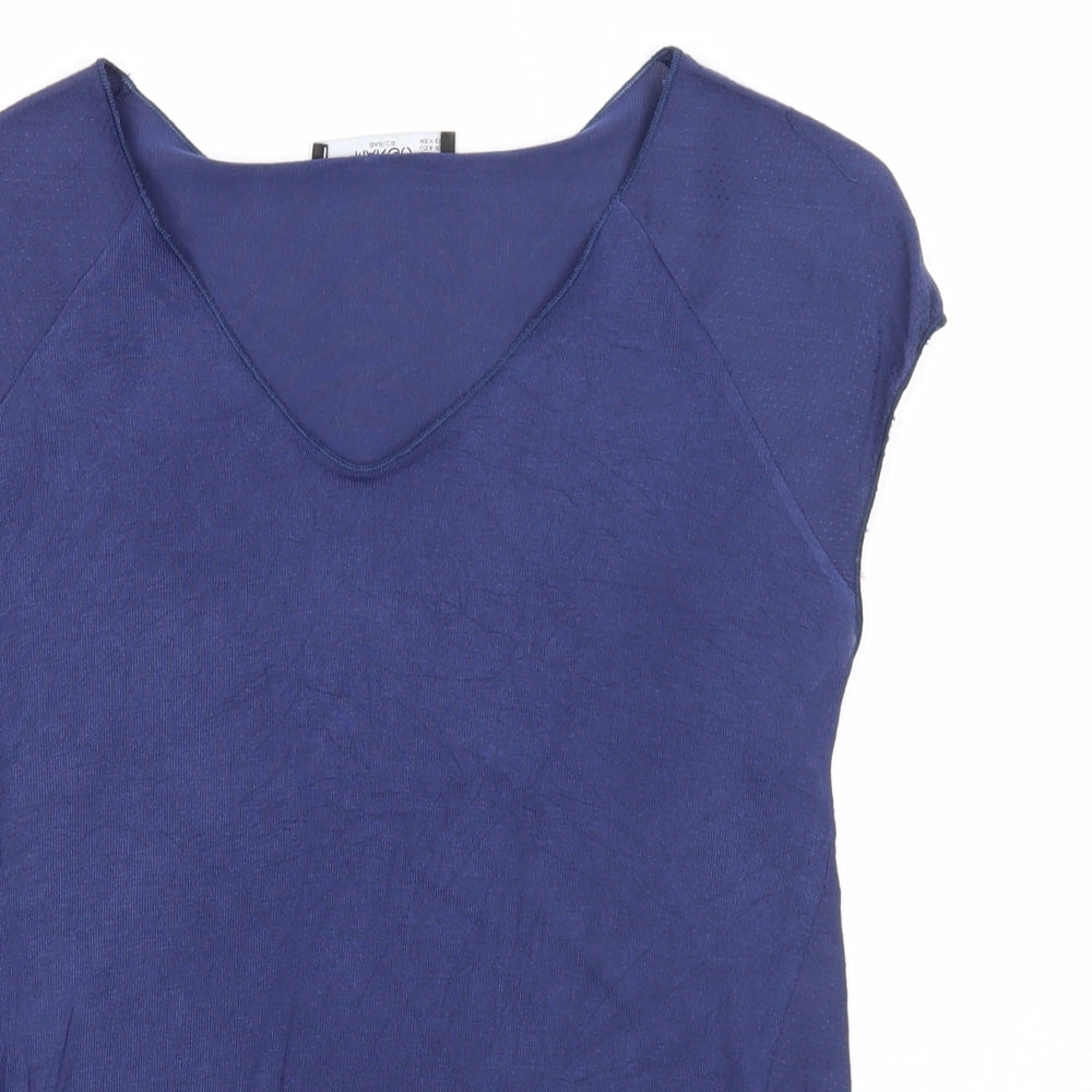 Mango Womens Blue Viscose Basic T-Shirt Size XS V-Neck