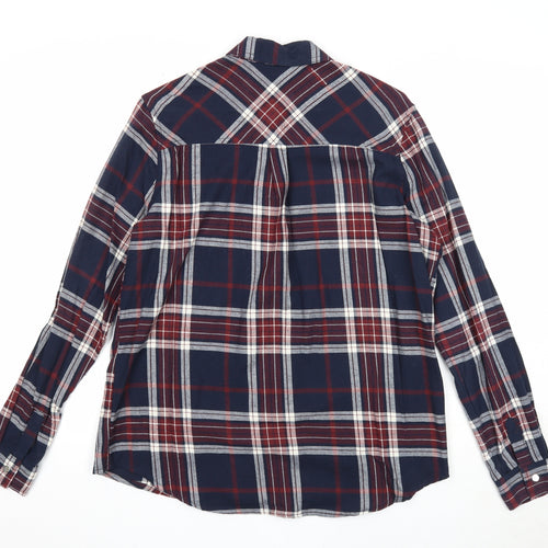 New Look Womens Blue Plaid Cotton Basic Button-Up Size 8 Collared