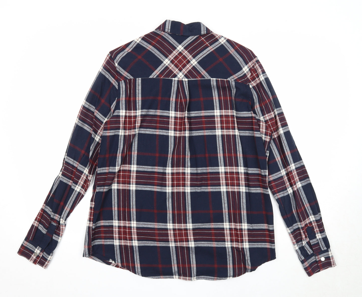 New Look Womens Blue Plaid Cotton Basic Button-Up Size 8 Collared