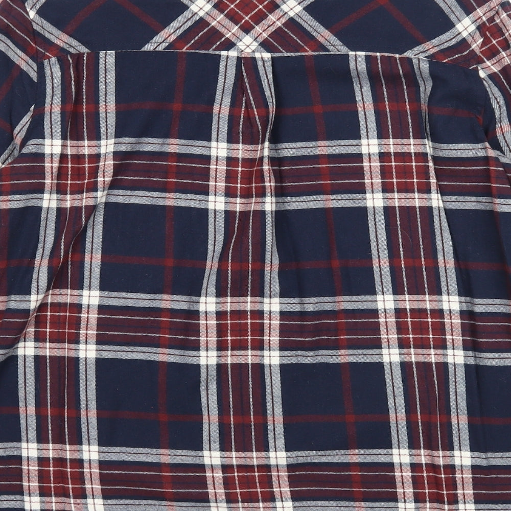 New Look Womens Blue Plaid Cotton Basic Button-Up Size 8 Collared