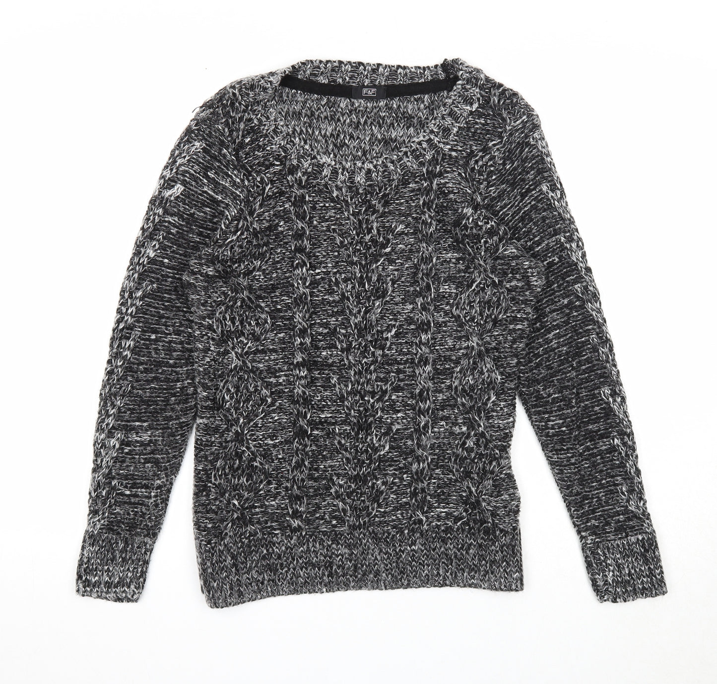 F&F Womens Black Scoop Neck Acrylic Pullover Jumper Size 8