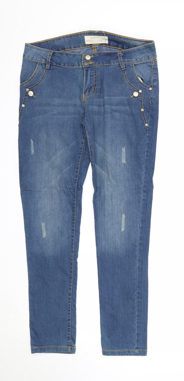 Janina Womens Blue Cotton Skinny Jeans Size 8 Regular Zip